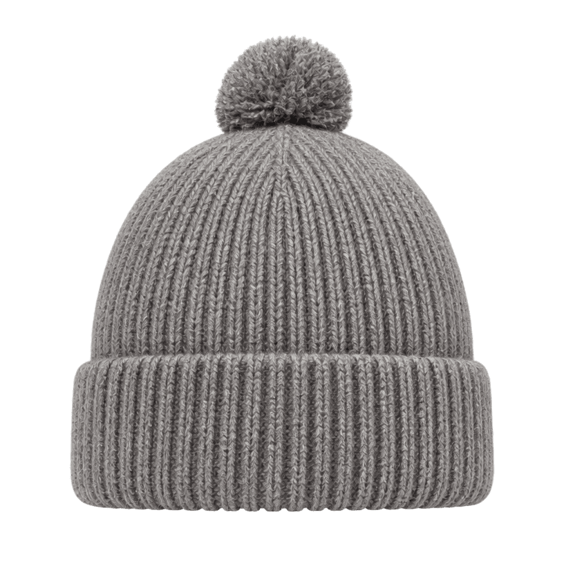 Generated item image of fitted grey pom-pom ribbed knit beanie