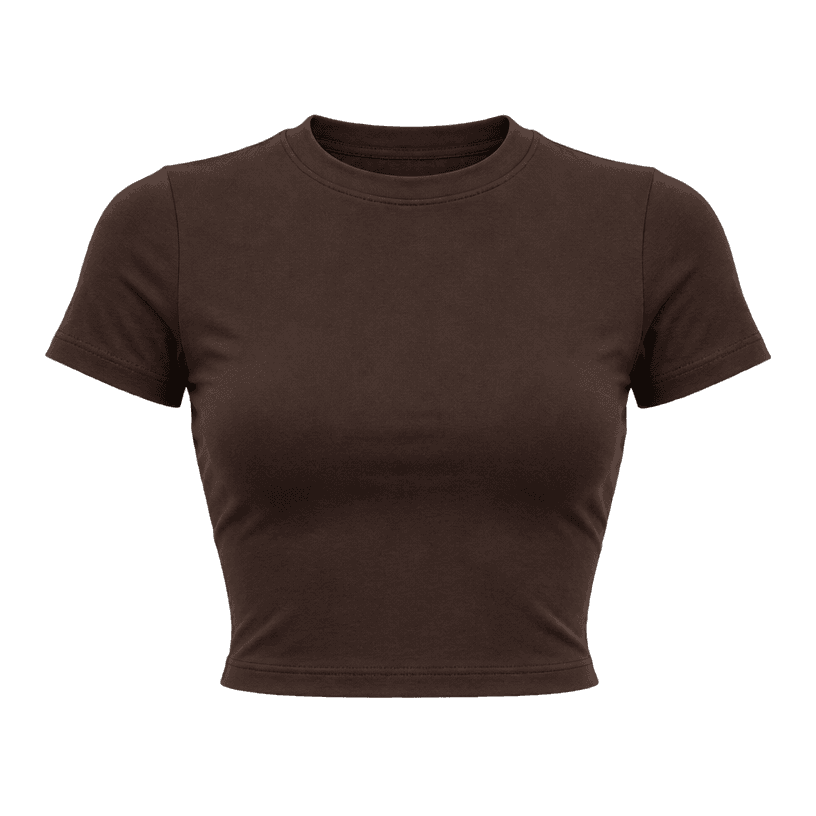 Generated item image of fitted dark brown cropped smooth knit jersey short-sleeve top